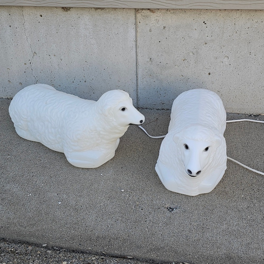 2 VINTAGE 19 INCH LONG SHEEP NATIVITY BLOW MOLDS 1986 EMPIRE